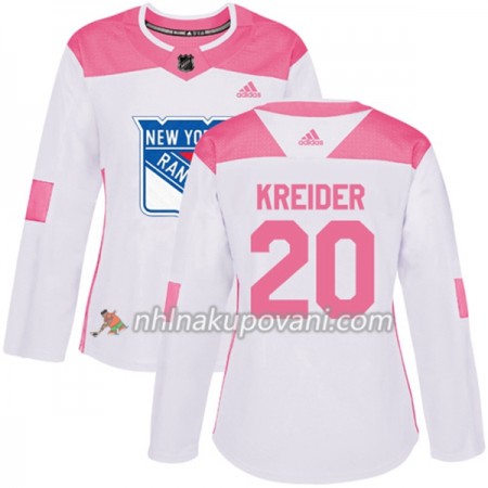 New York Rangers Dresy Chris Kreider 20 Bílá 2017-2018 Adidas Růžová Fashion Authentic - Dámské
